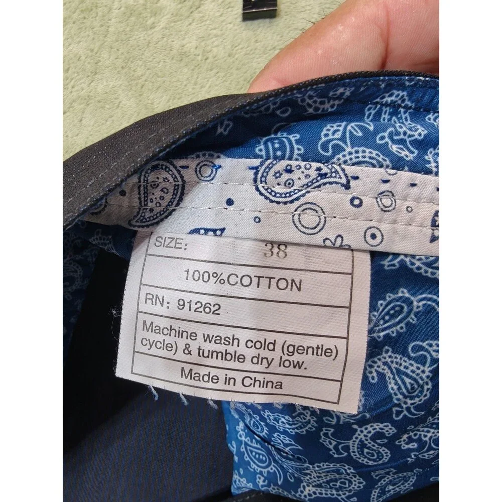 Enzo Mens Pants 38x29 Black Cotton Straight Leg 5 Pocket Trousers Paisley Trim